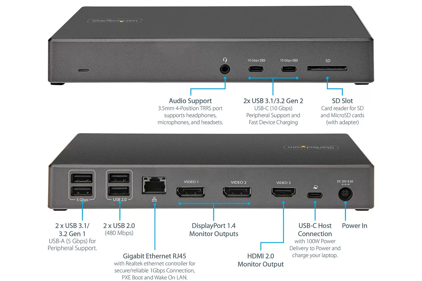 Startech DK31C2DHSPD 全功能C扩展坞100W功率输出扩三屏4K 2个DP1.4/HDMI2.0 6个USB接口(2个10Gbps)SD Startech DK31C2DHSPD 全功能C扩展坞100W功率输出扩三屏4K 2个DP1.4/HDMI2.0 6个USB接口(2个10Gbps)SD