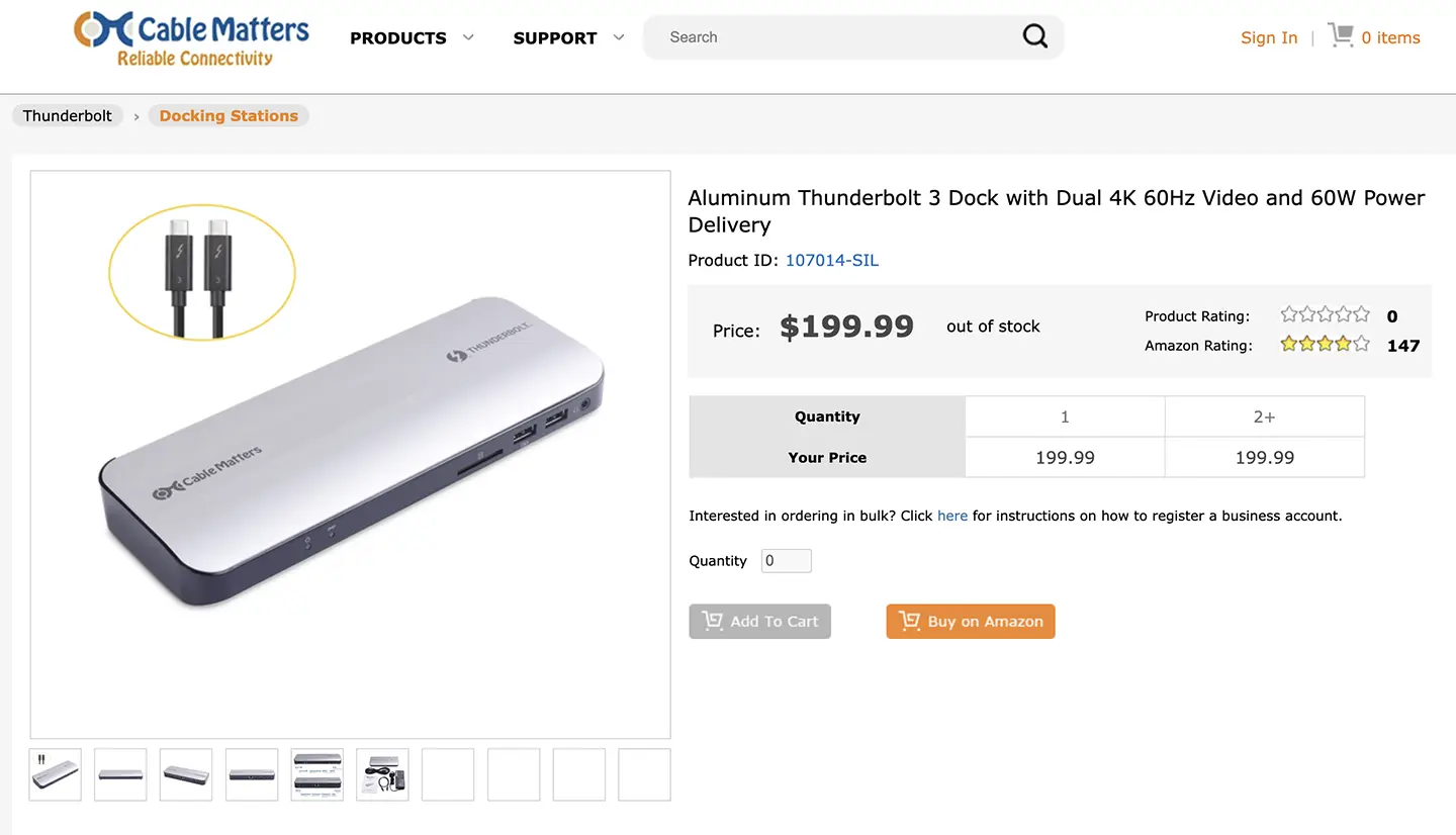 Cable Matters Thunderbolt Dock 雷电C扩展坞PD60瓦给电脑外扩5个USB3.0/1个HDMI2.0/千兆网卡/SD卡/3.5mm耳机口