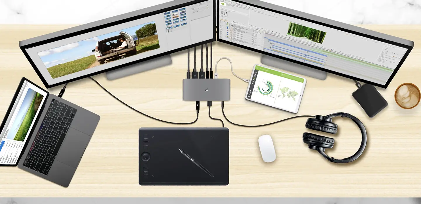 IOGEAR Thunderbolt Docking Station雷电C扩展坞M4/M5外扩双4k 3个10G接口千兆网卡PD60瓦供电 支持144hz