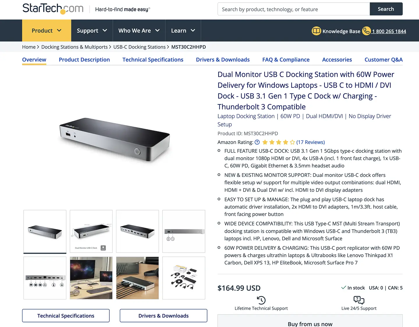 Startech MST30C2HHPD全功能C扩展坞XPS Thinkpad X1C surface pro等外接双显示器PD60瓦